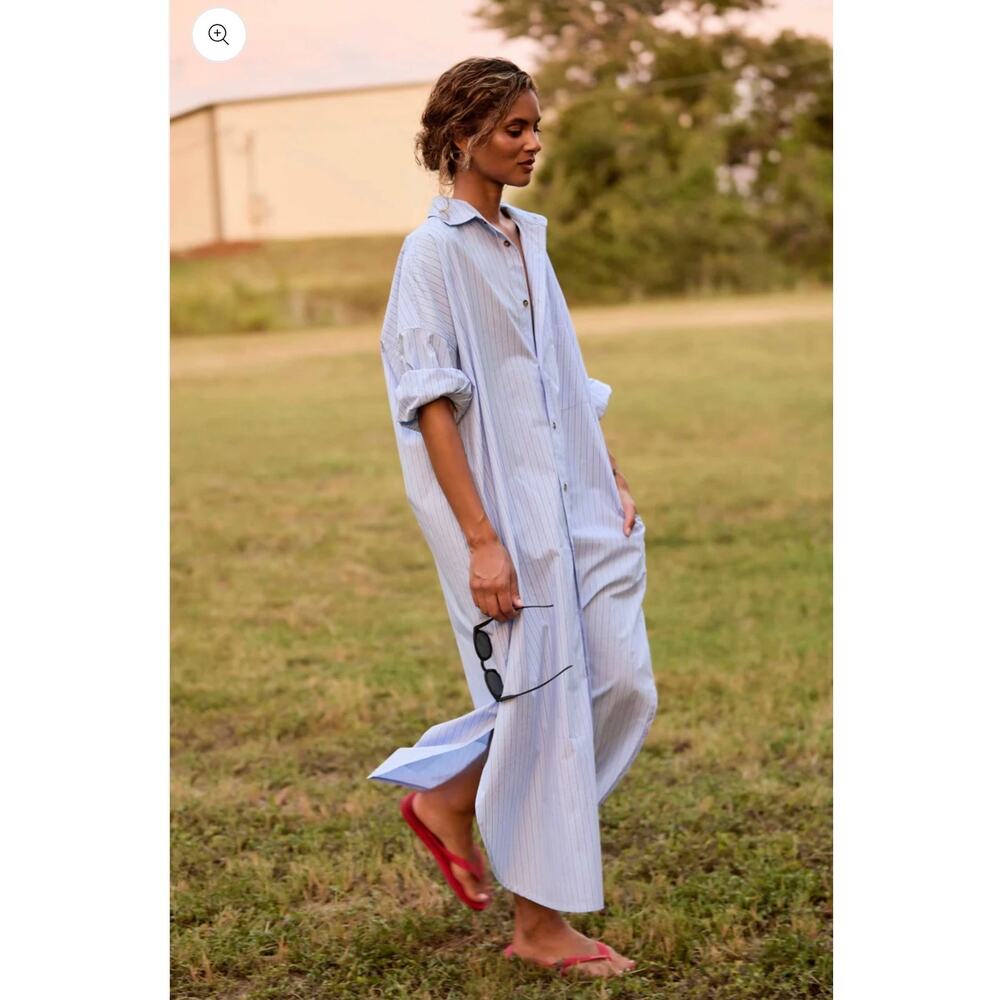 MAMÈNE Phoebe Shirt Dress - Aqua Stripe Size 1/Small